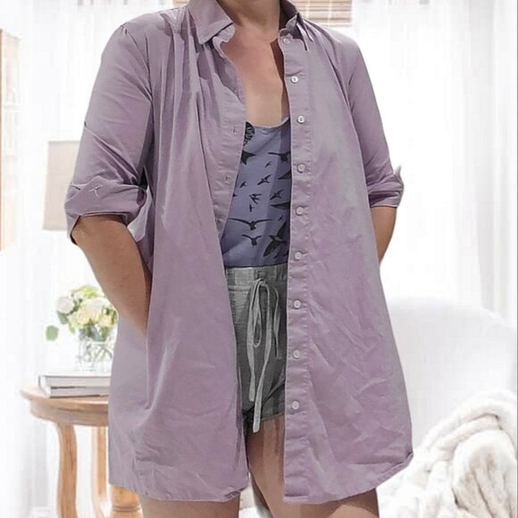 American Apparel Belted Chamblay Shirt Dress in Lilac - Picture 6 of 16